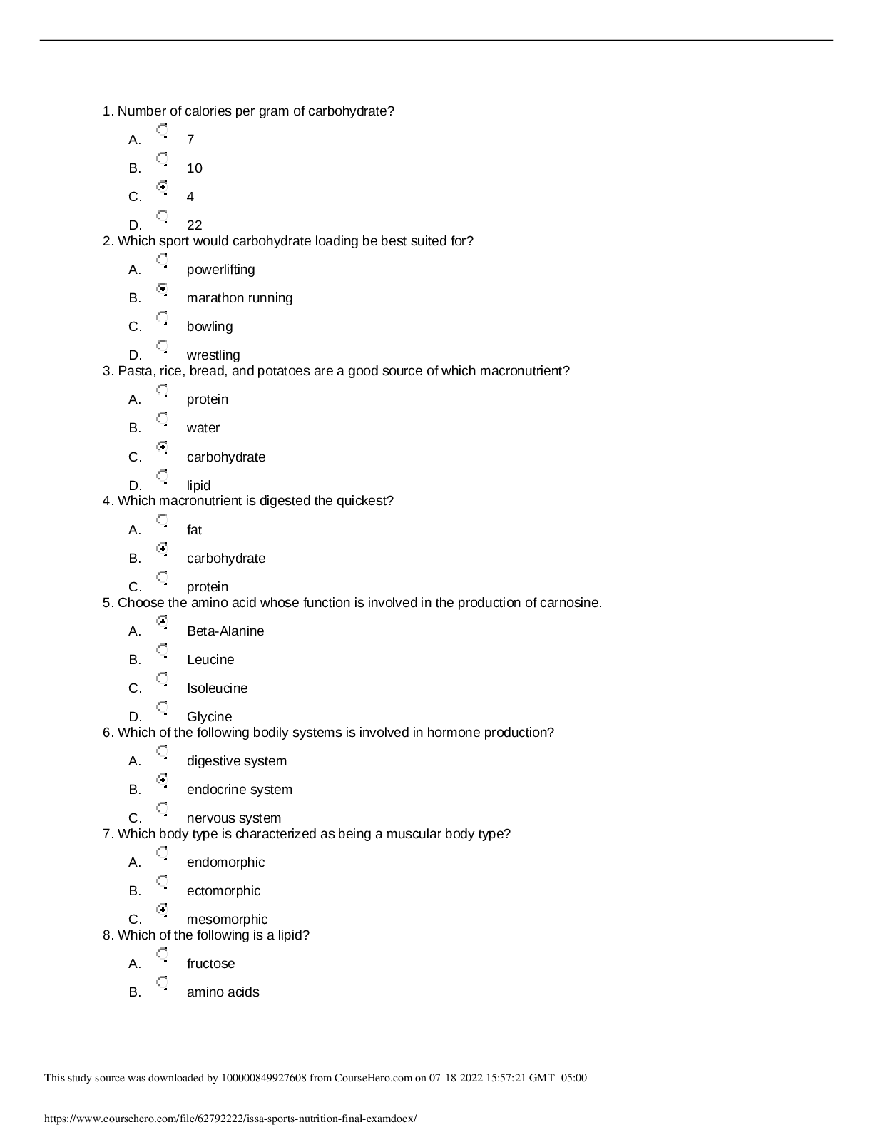 Preview image for issa sports nutrition final exam